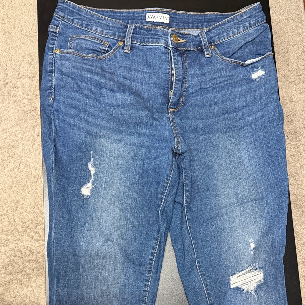 Ava & Viv Medium Blue Skinny Distressed Jeans